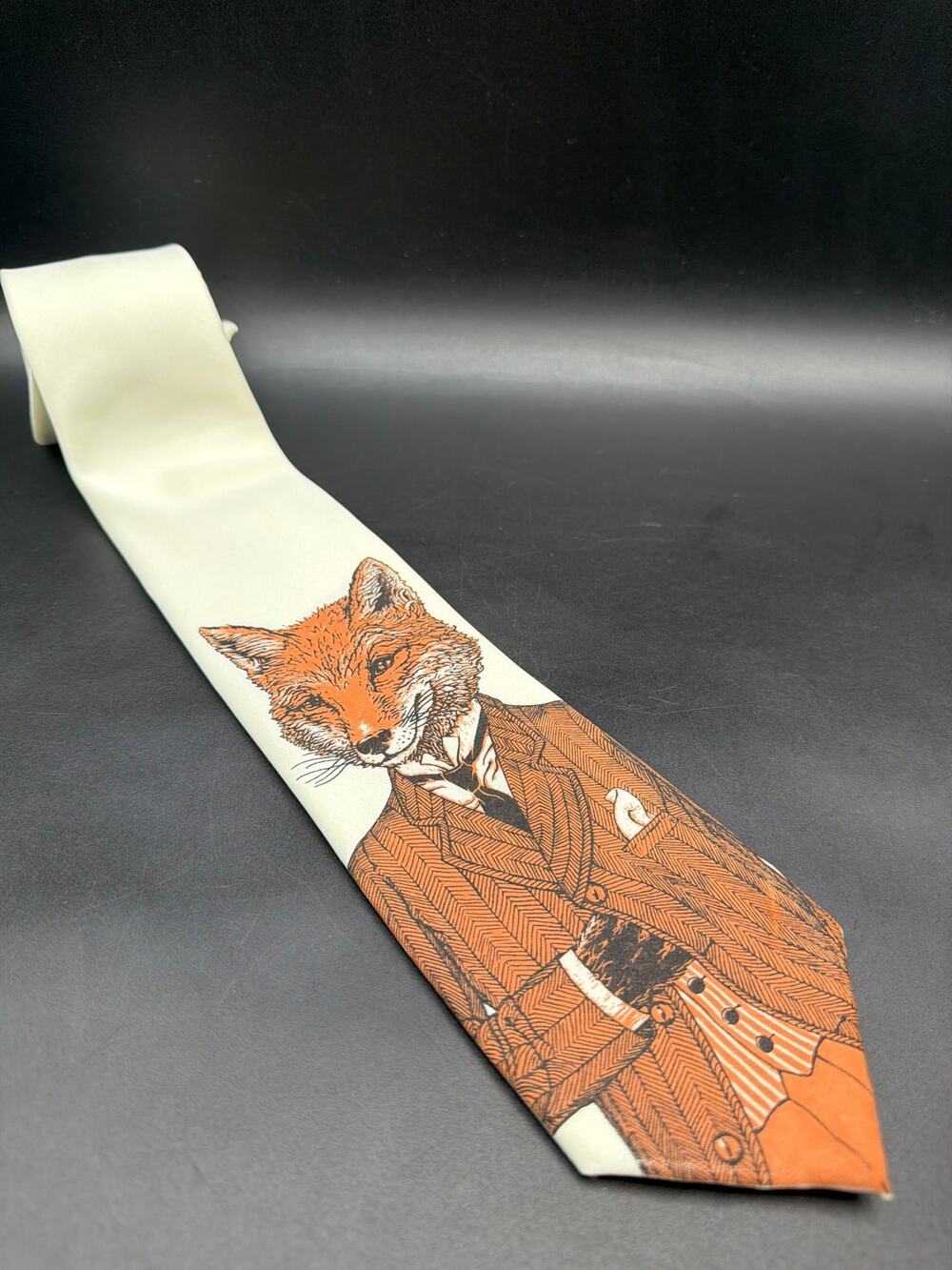 Lumo Lorenzo Fox Novelty Tie Victorian Gentleman Animal White Polyester Necktie